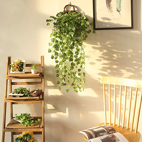 Justoyou 3Pcs Artificial Hanging Plants Ivy Vine Fake Leaves Greeny Chain Wall Home Room Garden Wedding Garland Outside Decoration 37 In (Watermelon Leaves) #TOP4