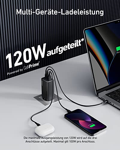 Caricatore USB C( 737 GaNPrime 120 W), caricabatterie a muro pieghevole veloce e compatto a 3 porte per MacBook Pro/Air, iPad Pro, iPhone 16/15/14/13/Pro/Max, Pixel e altro ancora - Hub USB - Immagine 1