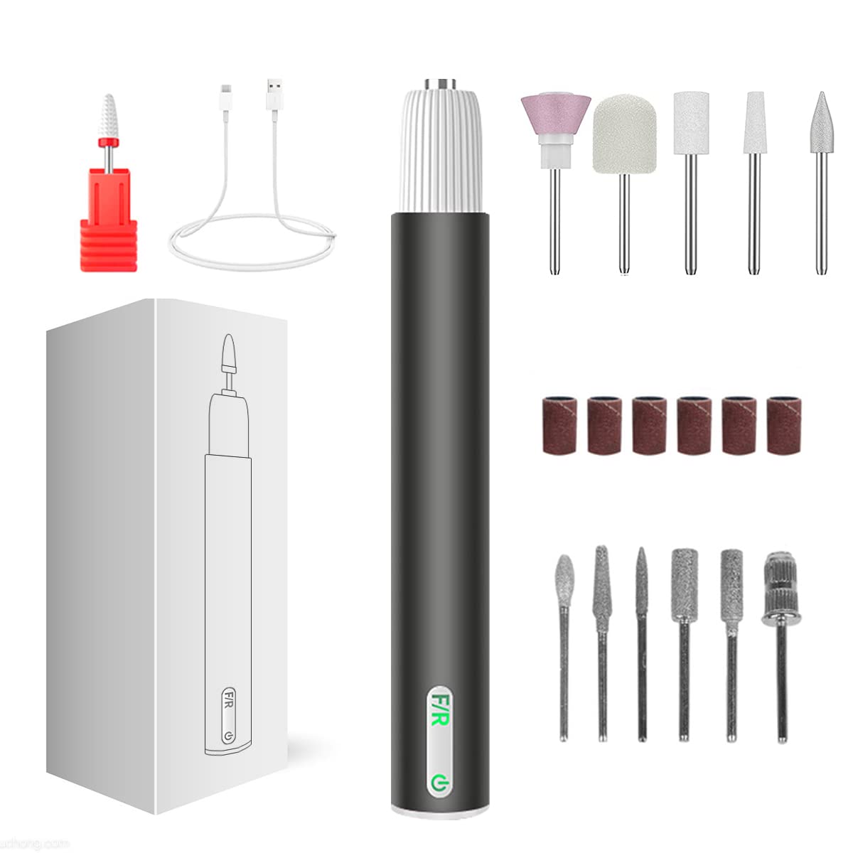 Torno para Uñas, 11 en 1 lima electrica uñas, Kit de Manicura y Pedicura Eléctrico Profesional, 15000 RPM Velocidad Ajustable, Set de Manicura para Salón DIY (Black)