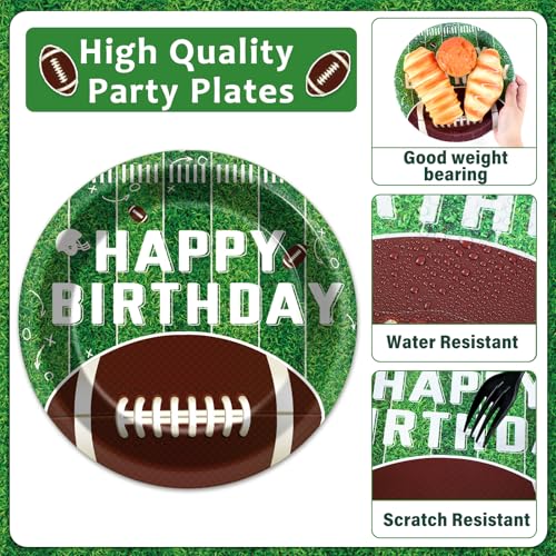 Image of 100 Pcs Football Party Supplies Set Football Birthday Plates and Napkins Sports Party Tableware Packs Decorations Sports Disposable Paper Plates Napkins Forks Serve 25