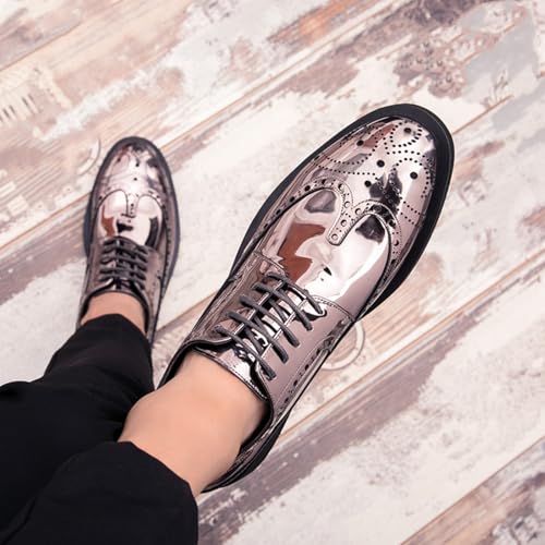 Image of Men's Sparkle Patent Leather Brogue Wingtip Lace Up Dress Oxford Shoes Tuxedo Modern Round Toe Slip On Derby Shoes for Wedding Evening Party