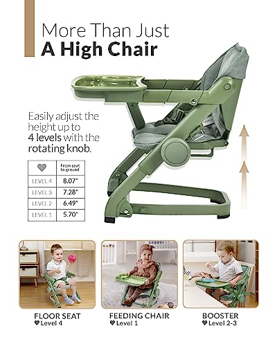 Image of Feed Me 3-in-1 Travel High Chair Booster Seat for Infants and Toddlers - Transitional, Compact & Fits Any Chair, Swivel Tray, Avocado Green