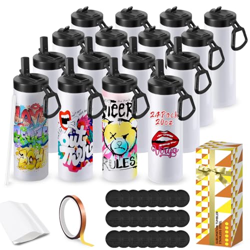 WULAIHO Sublimationsgläser, 24er Pack 20 OZ Weiße gerader Edelstahl-Tumbler, leere Tassen für Sublimationsdruck, inklusive Metallstroh und Deckel, geeignet für Tumbler Heat Press Machine