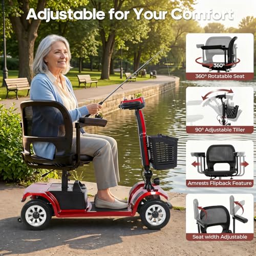 Image of Movcan S-02 4 Wheel Electric Mobility Scooter for Adults & Seniors, 419 LB Capacity,Up to 4 MPH 22 Miles Long Range, Foldable Electric Wheelchair for Travel with 360 Swivel Seat & UL Certified Safety