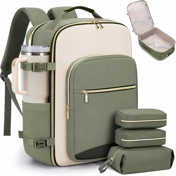 RNAZLIS 40L Carry-On Travel Backpack with 3 Packing Cubes