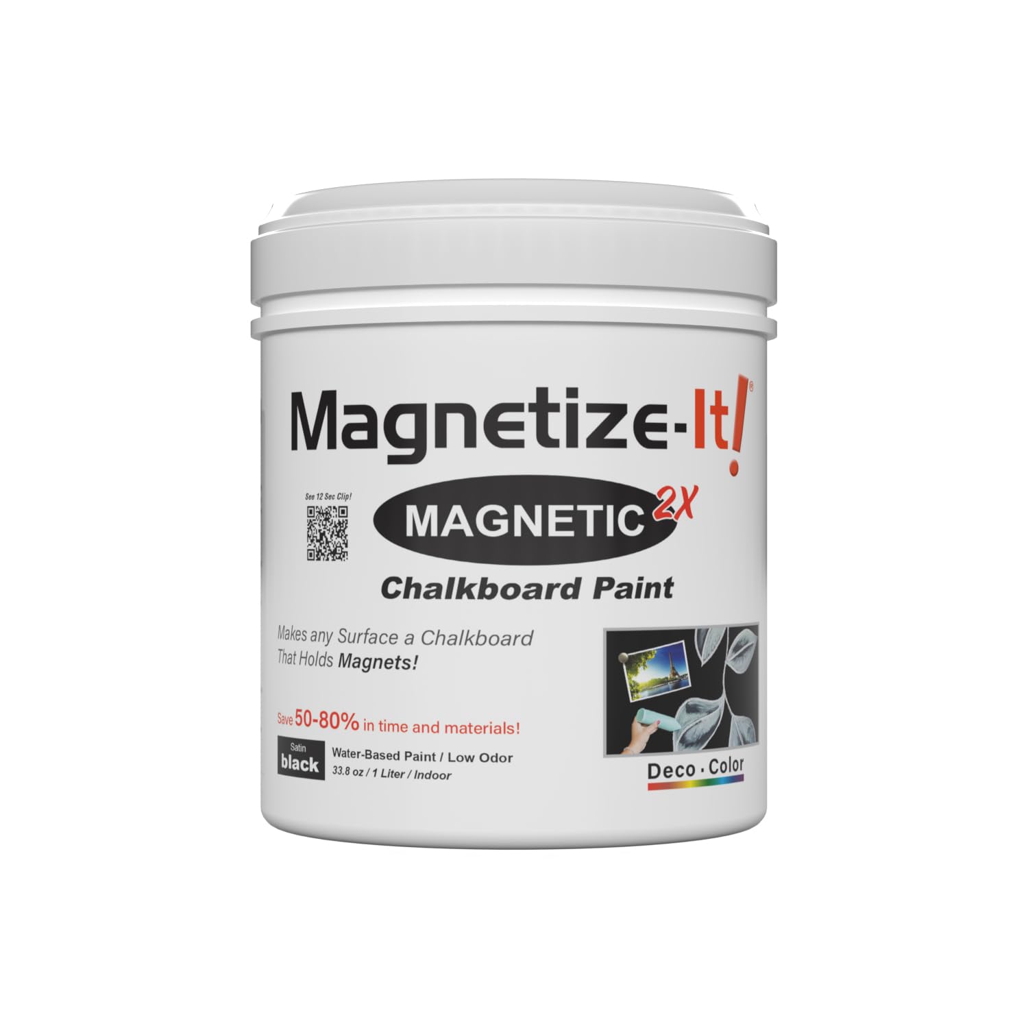 Magnetize-It! Magnetic Chalkboard Paint (Water Based) – Satin Black Deco Color Extra Strong and Sustainable, All-Purpose Interior 1L