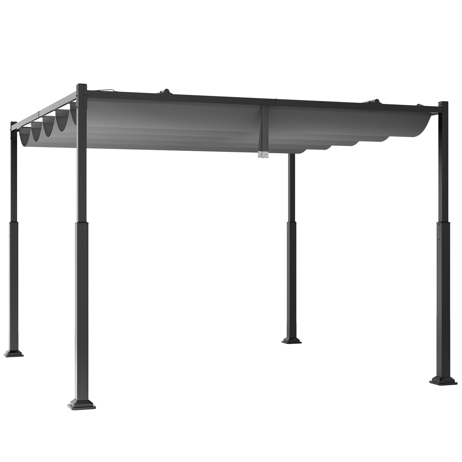 FANTASK Pergola mit Ausziehbarem Vordach, Pavillon mit Wetterfestem Stoff und Metallpfeilern, Langlebig, Sonnensicher, 3.1x3.1m, Grau + Schwarz