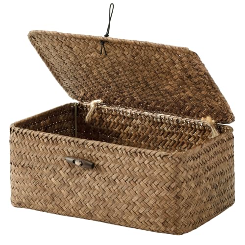 Image of StorageWorks Wicker Basket with Lid, Storage Baskets with Lids, Brown | Woven Baskets with Lids for Shelves, Wicker Storage Baskets with Lids, Lidded Baskets for Organizing, Small, 1 Pack