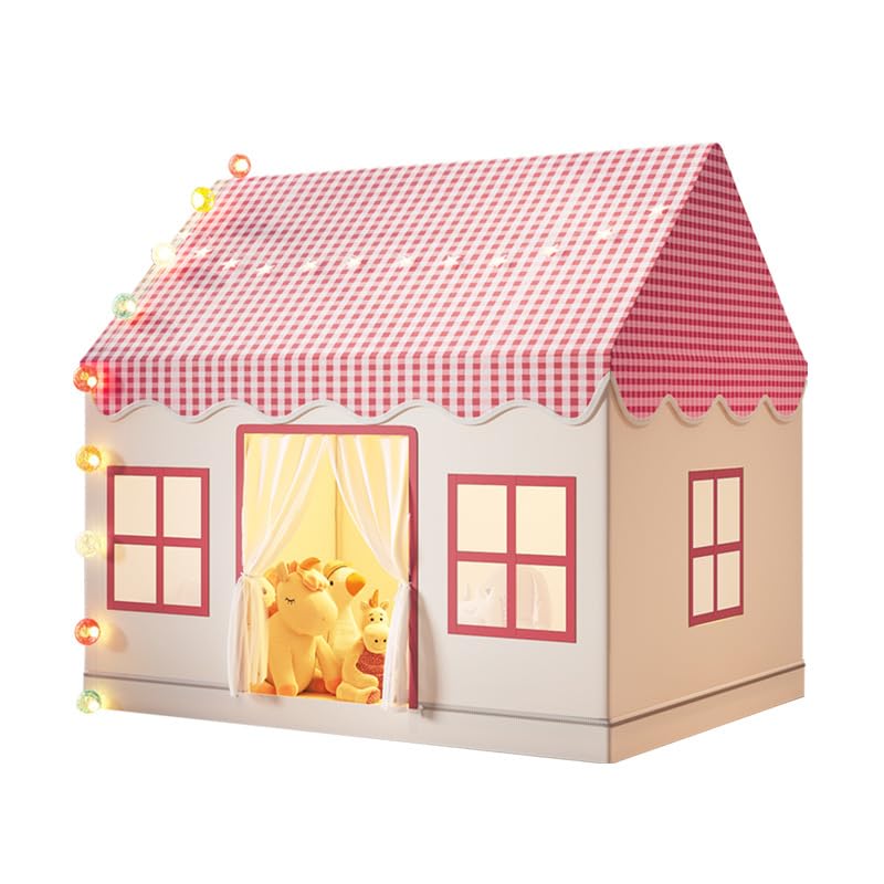 Kids Play Tent, Large Pink Gingham Playhouse with Breathable Windows, Indoor Outdoor Castle Toy Hut for Girls, Perfect Birthday Present, Party Decoration, Children's Secret Base Play Tent