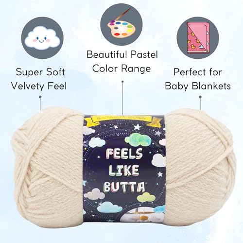 Image of Lion Brand Yarn Feels Like Butta 215-124 Neutral | 6 Skeins, Same Dye Lot, Project Bag, CYC #4 Worsted, 100% Polyester, Ideal for Crochet, Knitting Baby Blankets, Amigurumi