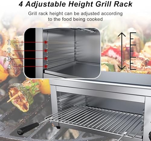 2000W Electric Commercial Salamander Oven for Melting Cheese, Pizza, Steak, Sandwiches - Adjustable Temperature & Cooking Levels, Durable Stainless Steel Construction