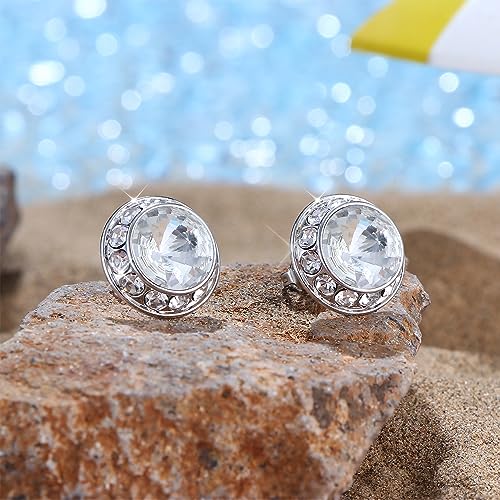 MILACOLATO Rhinestone Dance Competition Earrings Hypoallergenic Sterling Silver Post Stud Earrings 15mm Halo Crystal Stud Earrings for Dance Competitions Stage Opera Performance Wedding Bridal Earrings for Women2