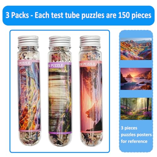 Rompecabezas pequeños para adultos Mini piezas micro 3 paquetes | Rompecabezas desafiante pequeño Mini rompecabezas 150 piezas Paisaje bosque playa atardecer montaña 6 x 4 pulg miniatura 2
