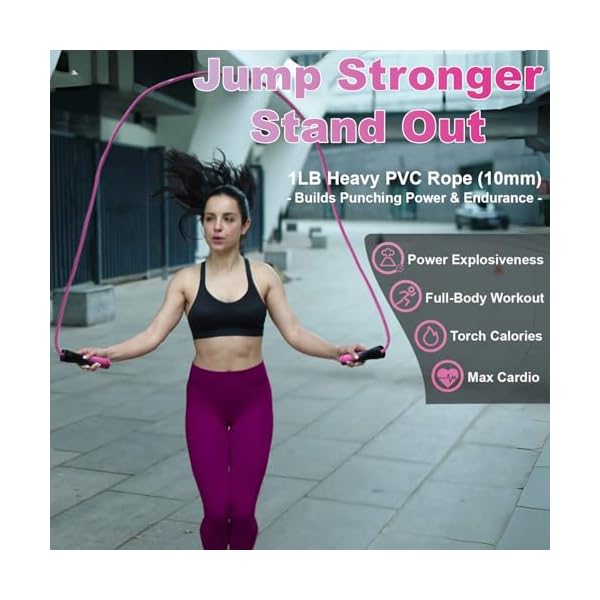 Weighted Jump Rope, 1LB Tangle-Free Ball Bearing Rapid Speed Skipping Rope for Men Women, Adjustable 9mm Cotton & PVC Rope with Alum Handle for Boxing MMA Weight-Loss Athletic Workout Fitness 2 Weighted Jump Rope, 1LB Tangle-Free Ball Bearing Rapid Speed Skipping Rope for Men Women, Adjustable 9mm Cotton & PVC Rope with Alum Handle for Boxing MMA Weight-Loss Athletic Workout Fitness - Image 2