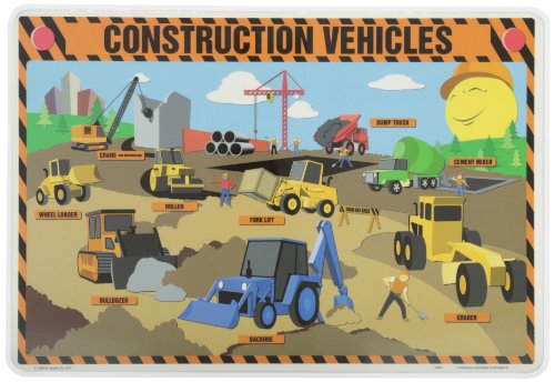 Painless Learning Construction Vehicles Placemat, Large