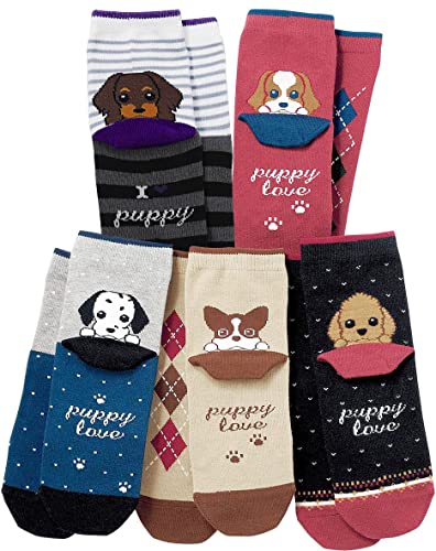 Lovful Funny Cute Socks For Teen Girls, Novelty Cartoon Cotton Socks, Cartoon Dog Socks Women 5 Pairs, Multicoloured #TOP1