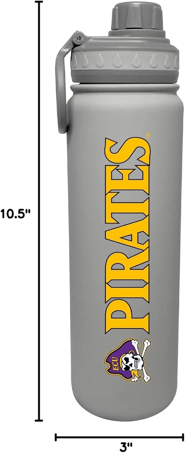 The Fanatic Group East Carolina Pirates Dual Walled Stainless Steel Sports Bottle, Design 1 - Gray