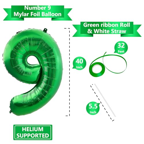 Image of Number Balloons Green Party Balloon - Giant Number 9 Balloon, 40 Inch Large Balloon for St. Patrick's Day Games Theme Birthday Decoration, Girls Boys Party Supplies