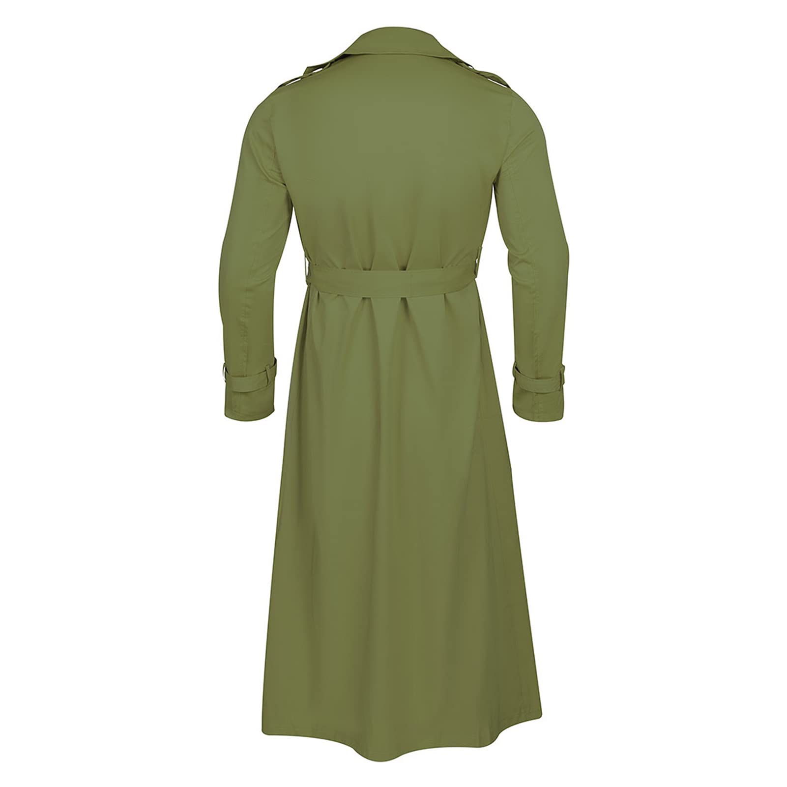 Maiyifu-GJ Mens Lapel Double Breasted Trench Coat Stylish Slim Fit Long Belted Windbreaker Casual Windproof Peacoat Overcoat (Green,X-Large)