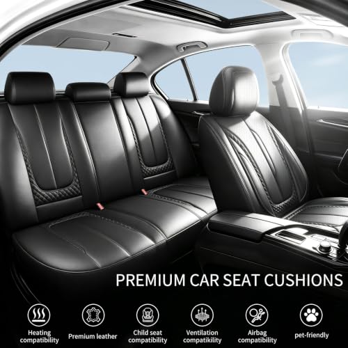 Image of Fit Outback Car Seat Covers Compatible with Subaru Outback 2010-2025 2026 - Premium Breathable Leather,Airbag Compatible,Waterproof All-Weather Seat Cushion Protector, Full Set All Black