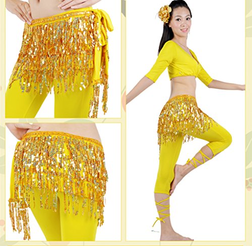 Munafie Women's Belly Dance Hip Scarf Performance Outfits Skirt Festival Clothing Gold #TOP2