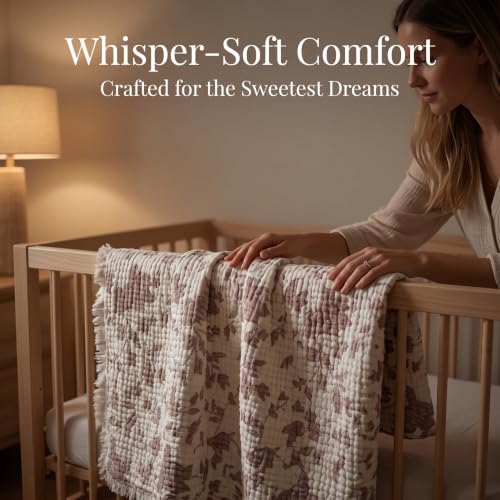 Image of King 100% Cotton Muslin Blanket with Tassel All Seasons Blush 4-Layer | Breathable, Soft & Lightweight, Crinkle Texture, for Bed Couch Sofa, Throw, Shawl, for Hot Sleepers, Home Decor