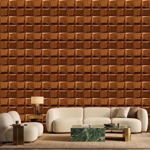 Image of Kayra Decor 3D PVC Wall Panels for Bedroom & Living Room | Cube Design | Metallic Bronze Color | 19.7 x 19.7 Inch | Pack of 18 | 42.48 Sq Ft