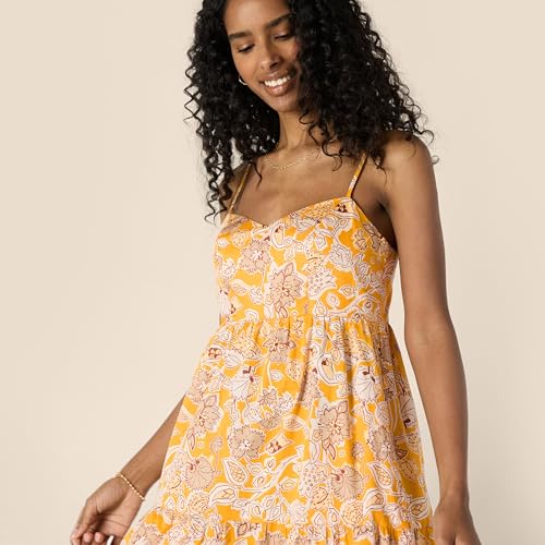 Image of Amazon Essentials Women's Fit and Flare Empire Waist Sweetheart Neck Cotton Sateen Tiered Maxi Dress