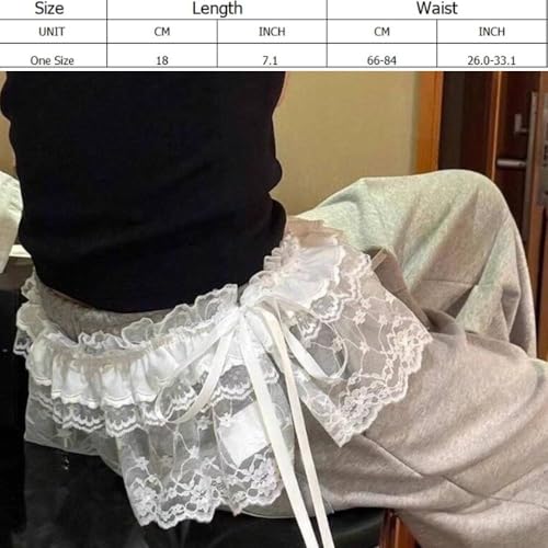 Ruched Skirts Harajuku Embroidered Flower Lace Mini Skirt See Through Butt Curtain Jeans Decoration(White)2