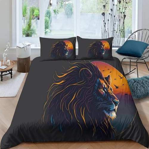 Housse de couette lion avec fermeture éclair parure lit microfibre