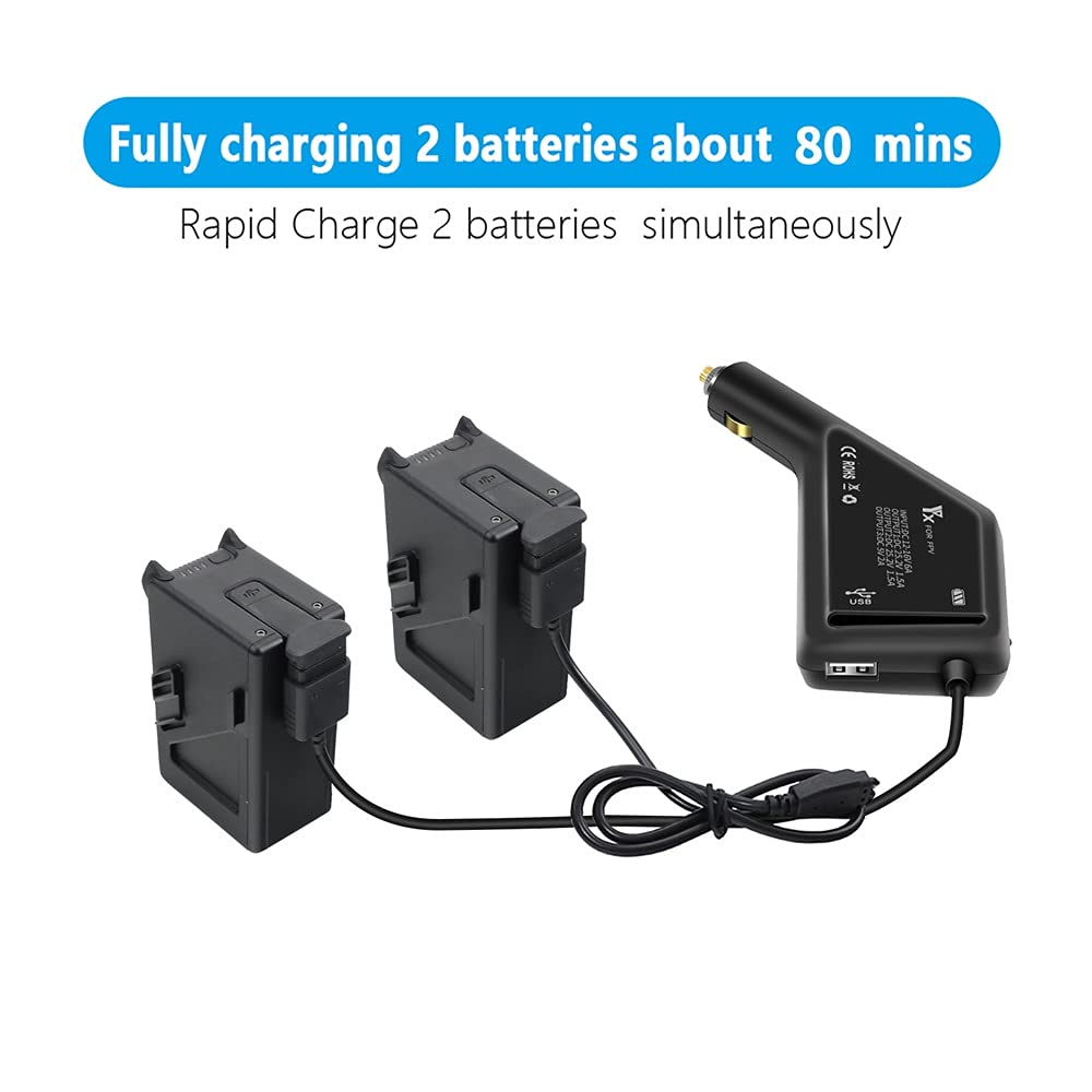 Caricabatteria da auto a doppia batteria Taoke compatibile con FPV Combo, caricabatteria da auto intelligente con porta di ricarica USB per drone FPV
