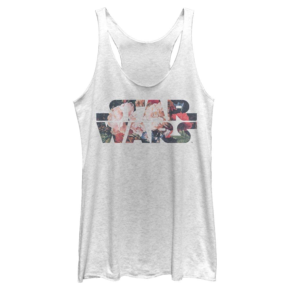 STAR WARS Antique Flowers-Tri Blend Women's Fast Fashion Racerback Tank Top, White Heather, X-Small