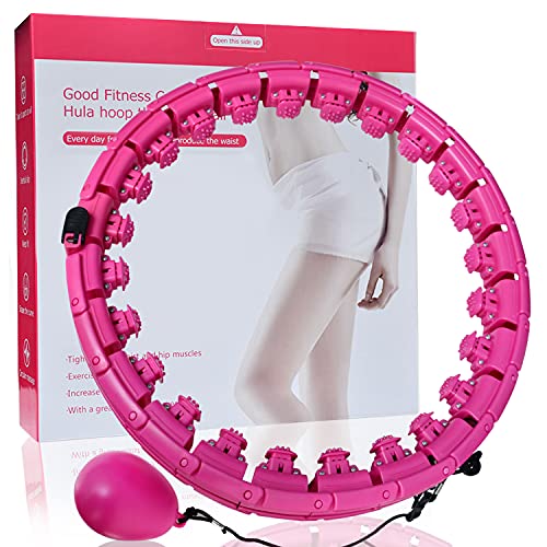 Smart Hula Hoop, Fitness verstellbar24 Knoten Hula Hoops Fitness mit 360 ° Massagekopf, gewichteter , Taillentrainer 2 in 1 Anfänger Geschenk für Erwachsene Kinder (Rosa)