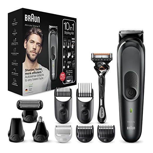 Braun Recortadora de Barba 10 en 1, Máquina de Cortar Pelo, Depiladora Corporal Hombre, Cara, Pelo, Orejas, Nariz y Cuerpo Tecnología Autosense y Maquinilla Gillette, 8 Accesorios, MGK7331, Negro/Gris