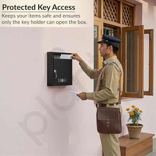 Image of Plantex Letter Box /GI Steel Post Box /Suggestion Box for Office Use with Key Lock /Letter Box for Home gate /Mail Box (Black) - Wall Mount - A4 Size