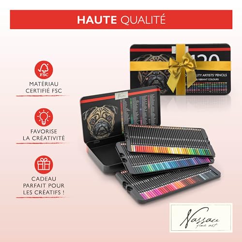 VAN NASSAU FINE ART Lot de 120 Crayons de Couleur Professionnels dans Une boîte de présentation en tôle | Crayons en Bois | Mines de Couleur de qualité supérieure | pour Enfants et Adultes – vue 6