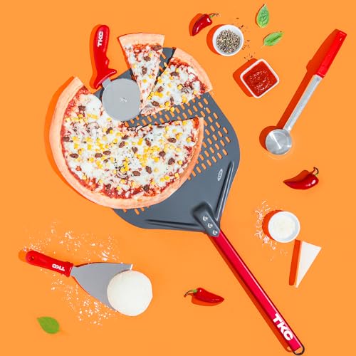 Image of TKC Kitchen Premium Pizza Cutter - Durable Stainless Steel Pizza Cutter Wheel - Easy-to-Clean, Easy-to-Use Pizza Slicer - Super Sharp with Non-Slip Handle - Dishwasher Safe Pizza Wheel (Red)