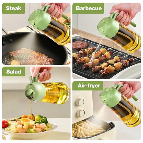 Miniatura 6 de Yarramate - Pulverizador De Aceite Para Cocinar, Botella Dispensadora De Aceite 2 En 1, Vidrio Premium, Grado Alimenticio, 470 Ml, Verde