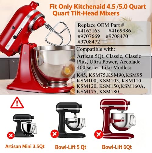 FavorKit Stainless Steel Flat Beater for KitchenAid Tilt-Head Mixers | Polished Paddle Attachment for 4.5-5 Quart Tilt-Head Mixers,Premium K45B Replacement,Dishwasher Safe Pastry Blade Accessory - image 3