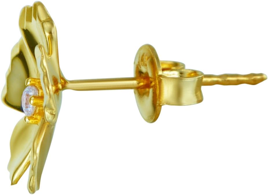 14k REAL Two Tone Gold CZ Flower Earrings