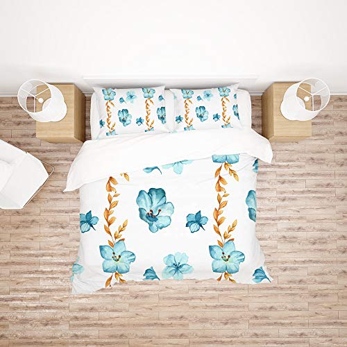 Housse de couette fleurs aquarelle durable et sans repassage pour lit simple