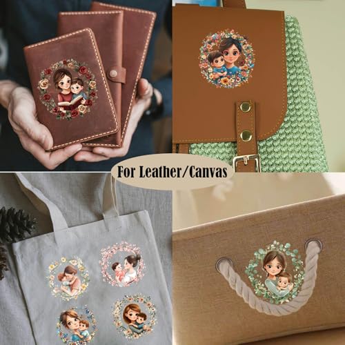 Image of ZMRU 24 Sheets Vintage Mom Rub On Transfers for Crafts, Cold IOD Transfers Stickers for Wood，Furniture Decals, Glass, Porcelain, Leather, Canvas, Fabric Projects,3 * 3inch(Surrounded by Mom)