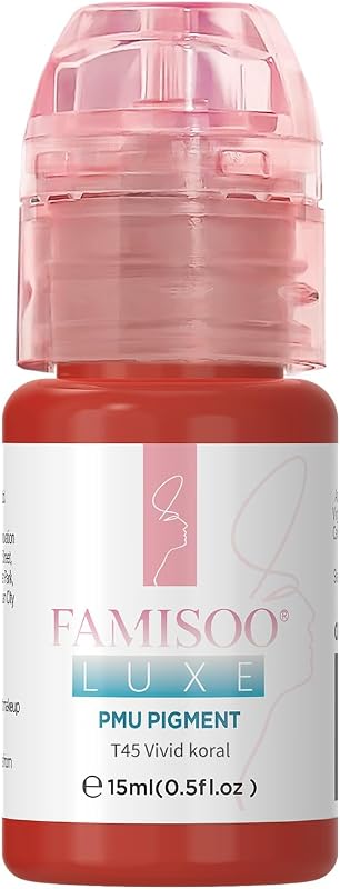 Pigmento para maquiagem permanente PMU FAMISOO T45-Vivid-Koral-15ml, frasco com 15 mL