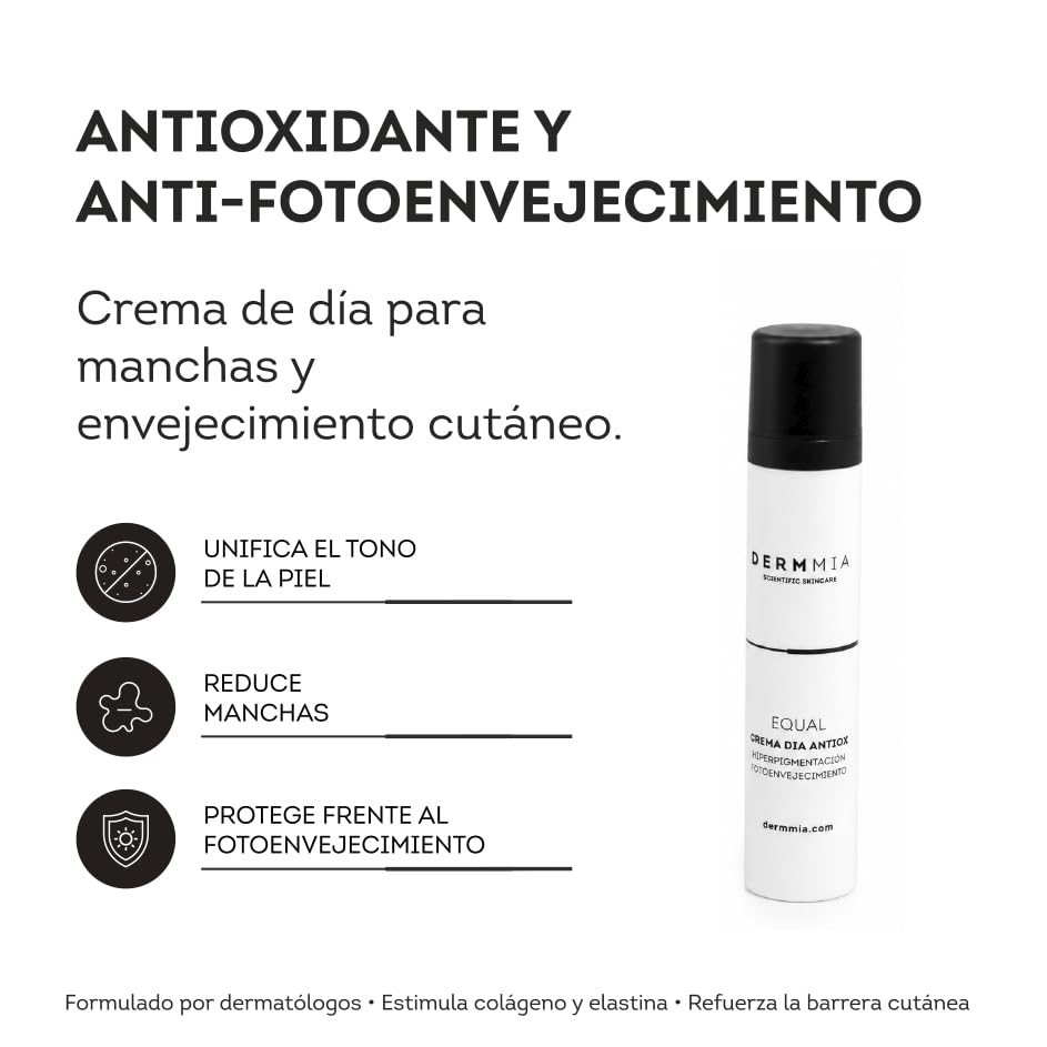 Dermmia Crema Equal Día 50 ml – Crema Facial Hidratante y Antiarrugas con Ácido Hialurónico | Crema de Día Antioxidante para Cara Mujer