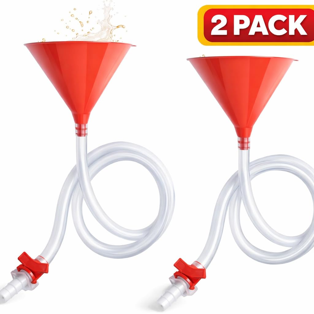 Premium Beer Funnel Double Set V3 with Anti-Kink Hose & Valve - Beer Bong/Beer Funnel Drinking Game - Set of 2 Party Accessories for Festival, Stag Night & Birthday - BPA-Free Red