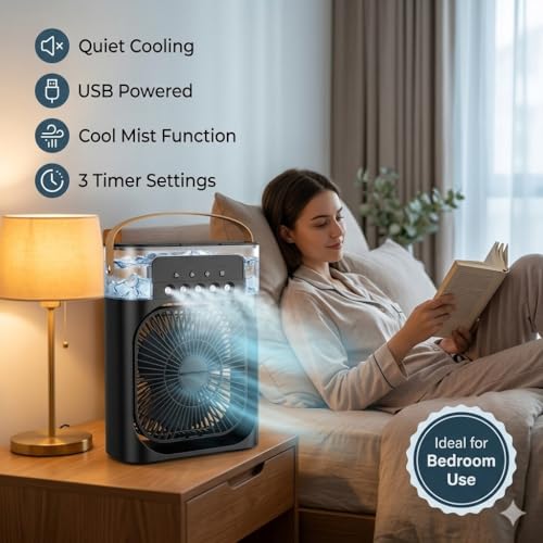 Image of Drumstone 𝟱 𝗬𝗲𝗮𝗿 𝗘𝘅𝗰𝗹𝘂𝘀𝗶𝘃𝗲 𝗪𝗮𝗿𝗿𝗮𝗻𝘁𝘆 Mini USB Air Cooler Fan with Ice Chamber | Rechargeable Battery Operated Personal Cooling Fan | Blower Air Cooler for Bedroom, Office