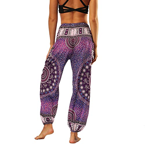 Lu's Chic Women's Boho Pants Harem Smocked Waist Yoga Hippie Palazzo Summer Beach Pants Pattern5 One Size #TOP5