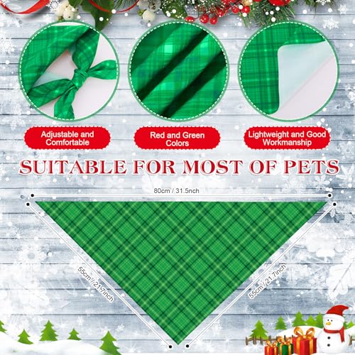 Image of Abbylike 50 Pcs Christmas Plaid Dog Bandanas Bulk, Red and Green Gingham