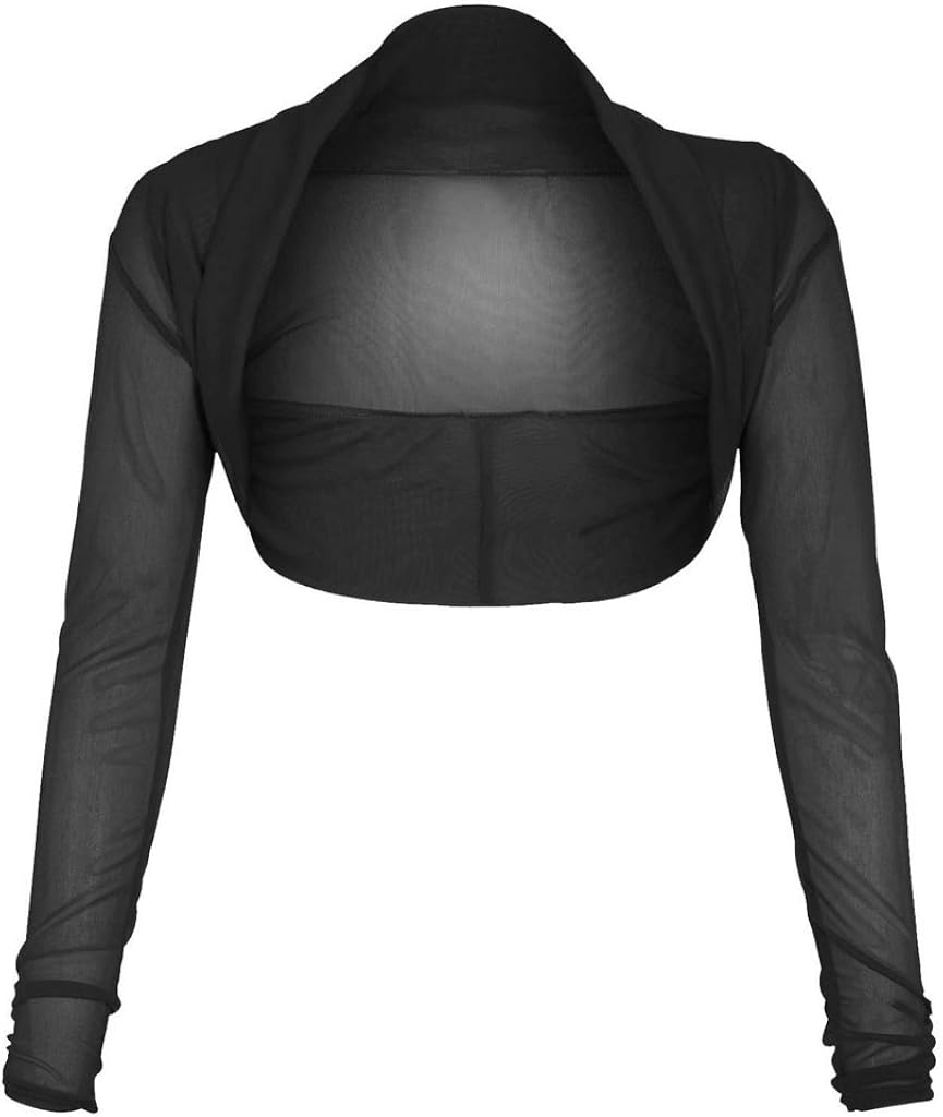 Ladies Plus Size Cropped Long Sleeve Bolero Shrug Sheer Mesh Cardigan