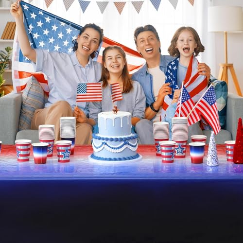 Image of Oudain 12 Pack Patriotic Tablecloths 4th of July Tablecovers 54 inch x 108 inch Red, White and Blue Gradient Plastic Tablecloths for 250th Anniversary Memorial Day, Independence Day, Labor Decor